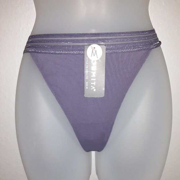 Youmita Medium Gray Ridge Semi-Sheer Bralette & Mesh Lace G String - Picture 4 of 13